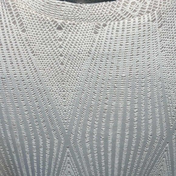 Codigo USA Vintage Dress L Cream 3/4 Sleeve Bodycon Stretch Eyelet Crochet Look - Picture 10 of 14